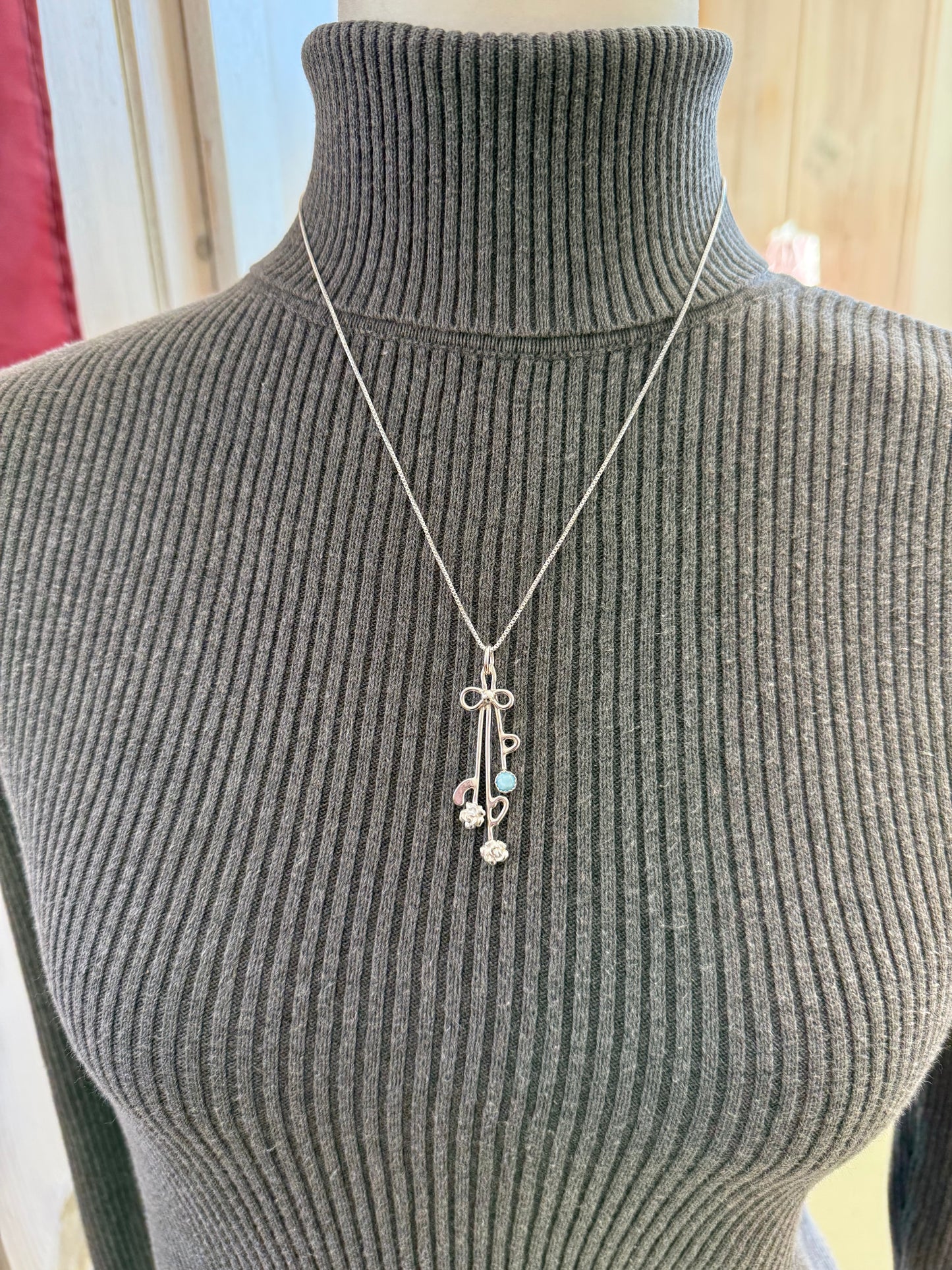 Handmade Sterling Silver “Bouquet” Pendant Necklace with Larimar