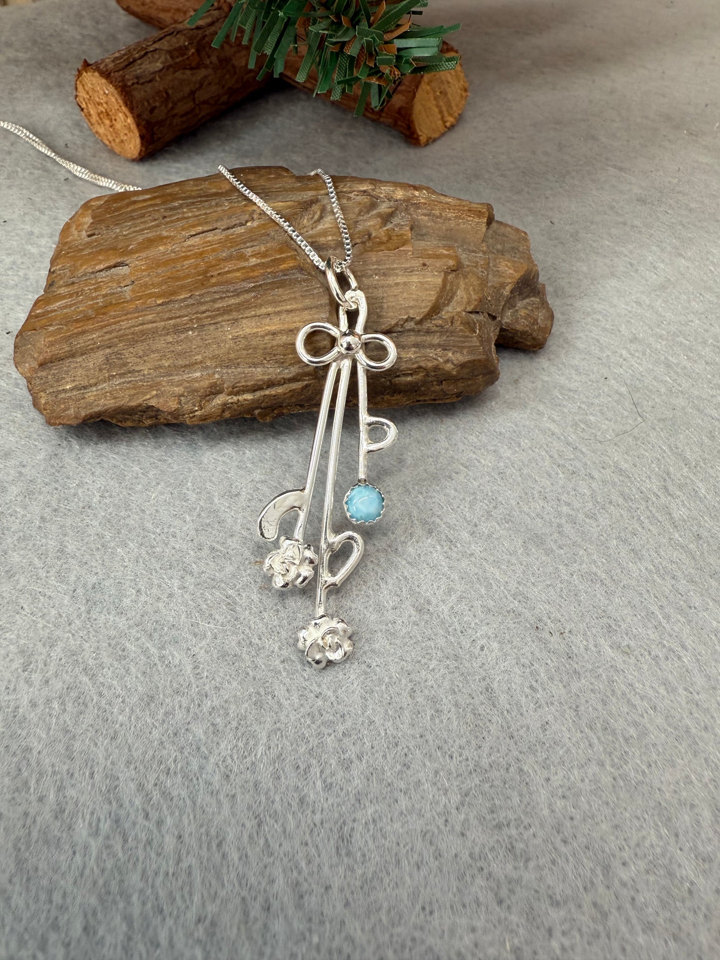 Handmade Sterling Silver “Bouquet” Pendant Necklace with Larimar