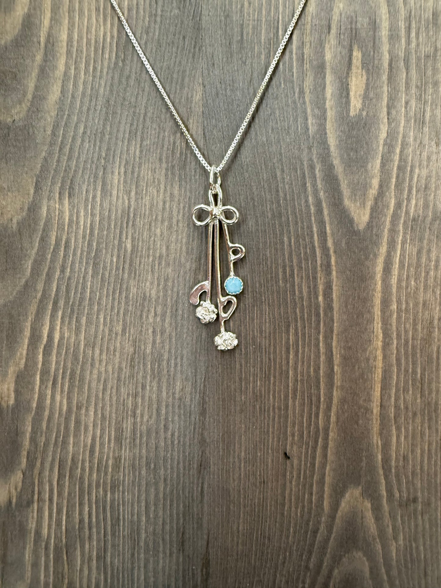 Handmade Sterling Silver “Bouquet” Pendant Necklace with Larimar