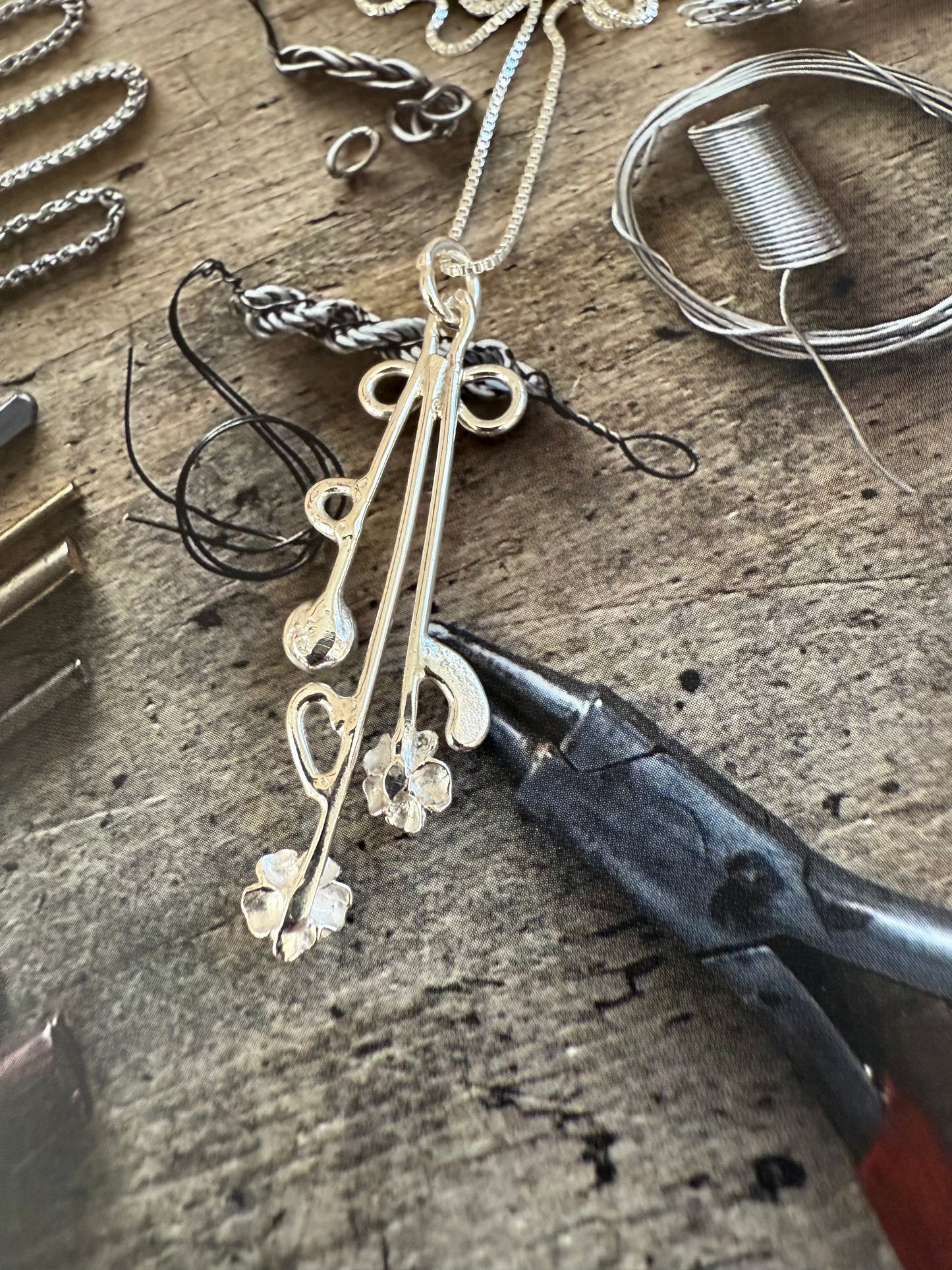 Handmade Sterling Silver “Bouquet” Pendant Necklace with Larimar